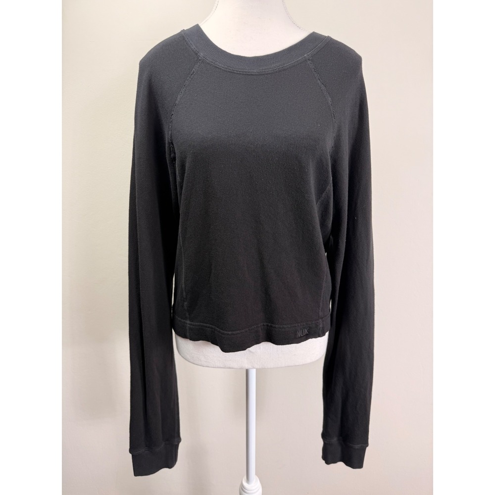 NUX Los Angeles Womens Black Raglan Sleeve Crew Neck Activewear Sweatshirt S